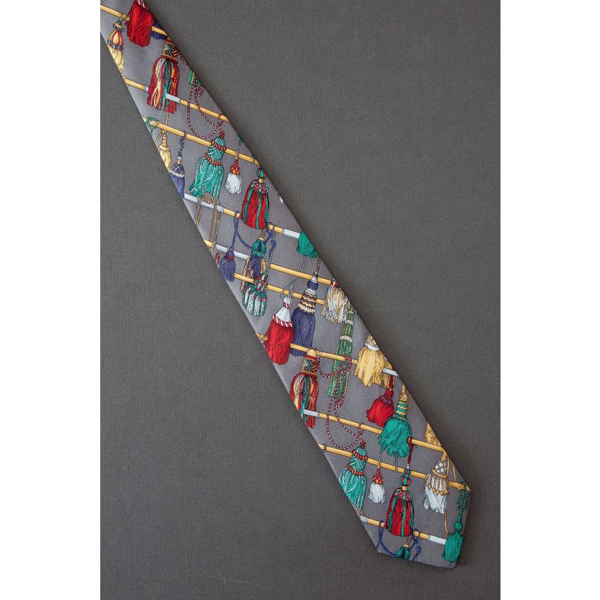 Hanging Tassels - Gray Silk Lands' End Necktie