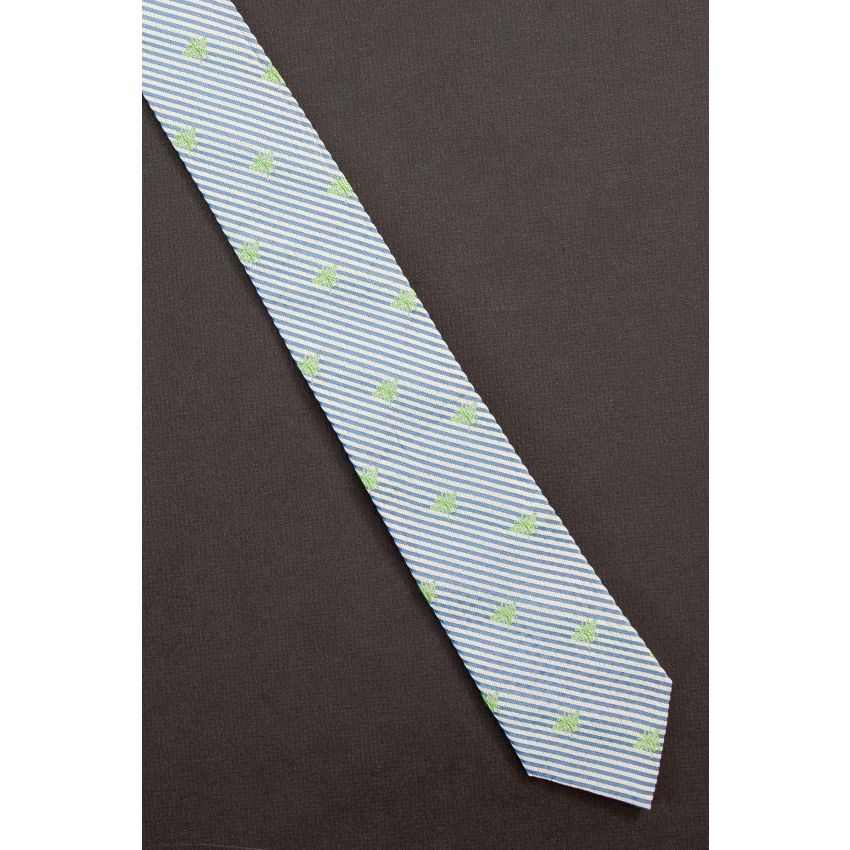 Green Winged Bug on Blue Stripe Hilfiger Tie