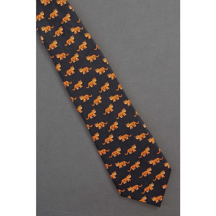 Tigers Everywhere - Silk Black  Alynn Neckwear