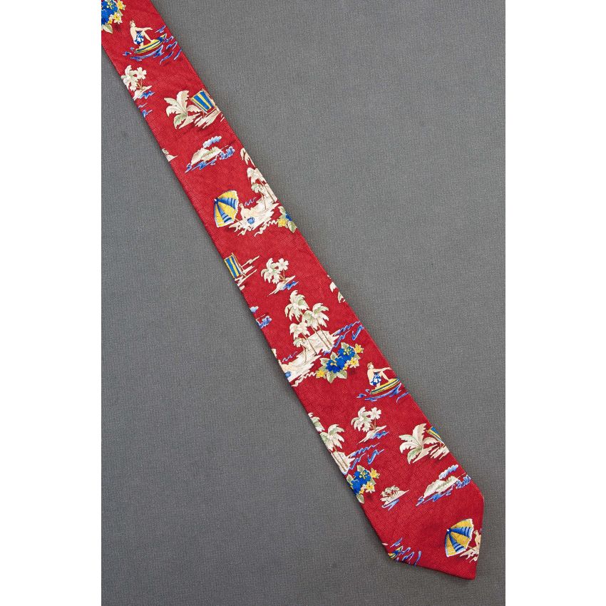 Man Tanning & Surfing - Boys Red Silk Necktie