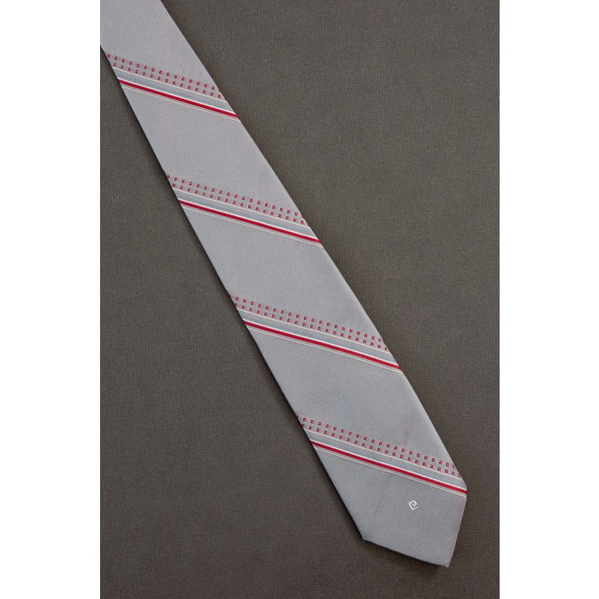 Pierre Cardin Logo - 80's Slim Gray Stripe Necktie
