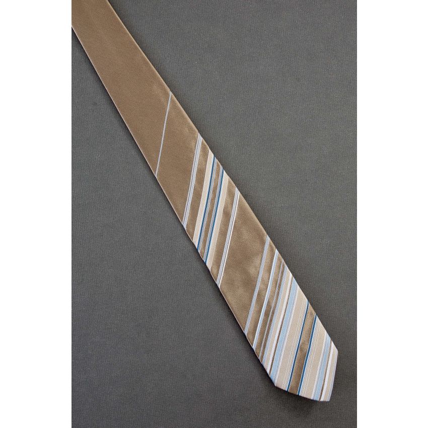 Brown, Beige & Blue Stripe - Skinny Dior Tie
