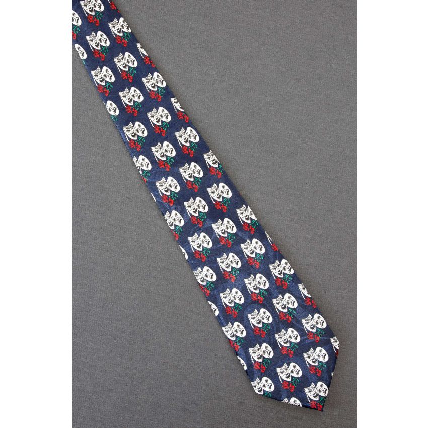 Comedy & Tragedy Masks & Red Roses Tie