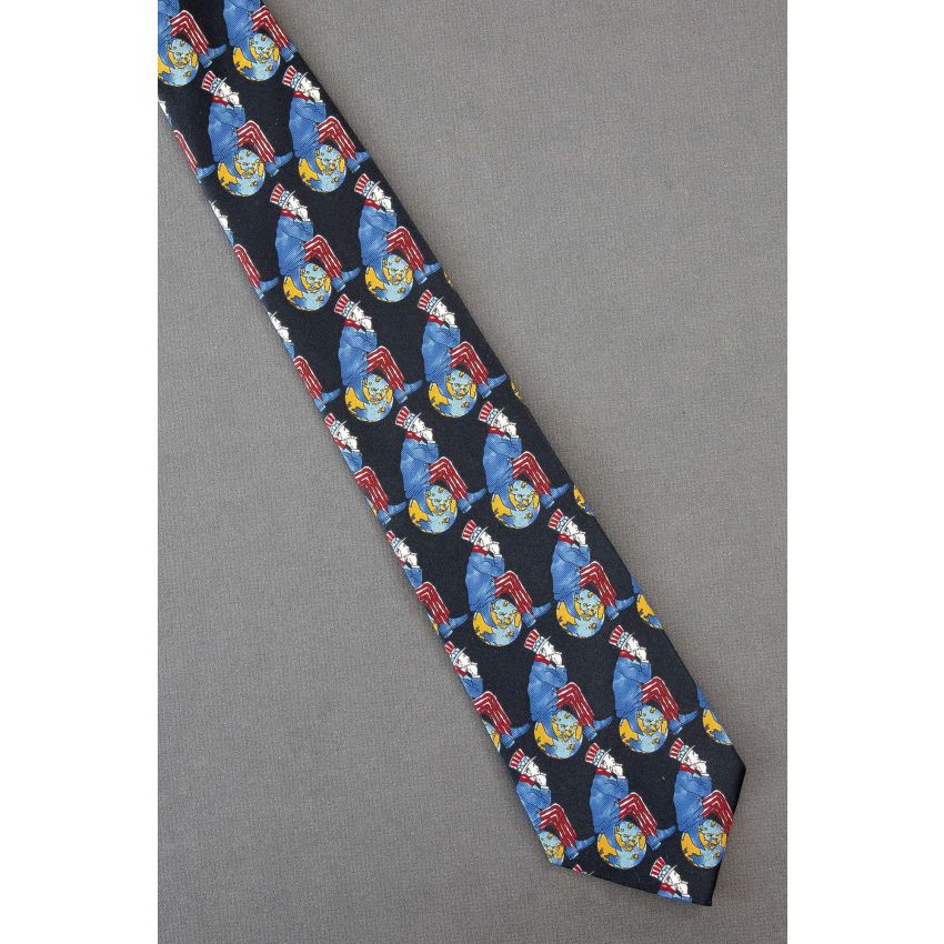 Uncle Sam Sits on Earth - Unique Black Necktie 