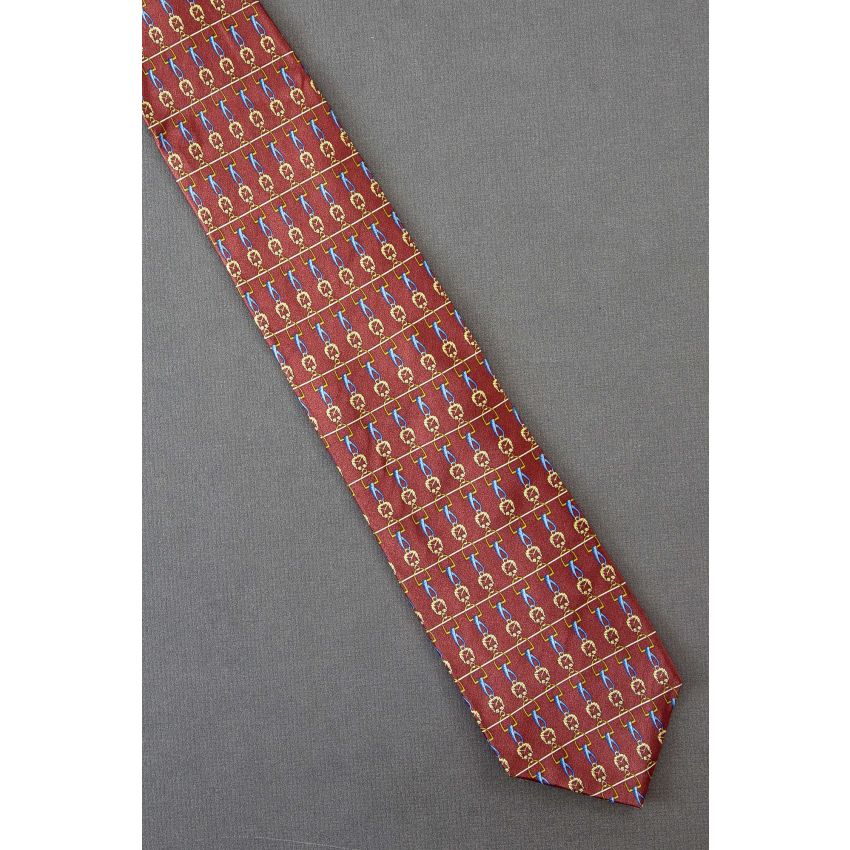 Stirrup Repeat Pattern - Burgundy Red Silk Tie