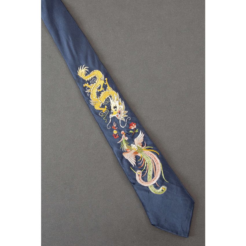 Dragon & Pheasant Bird - Embroidered Necktie