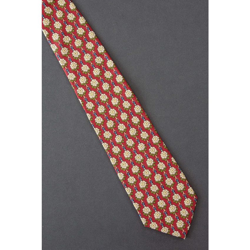 Buckles Connect Flowers - Red Silk Fendi Necktie