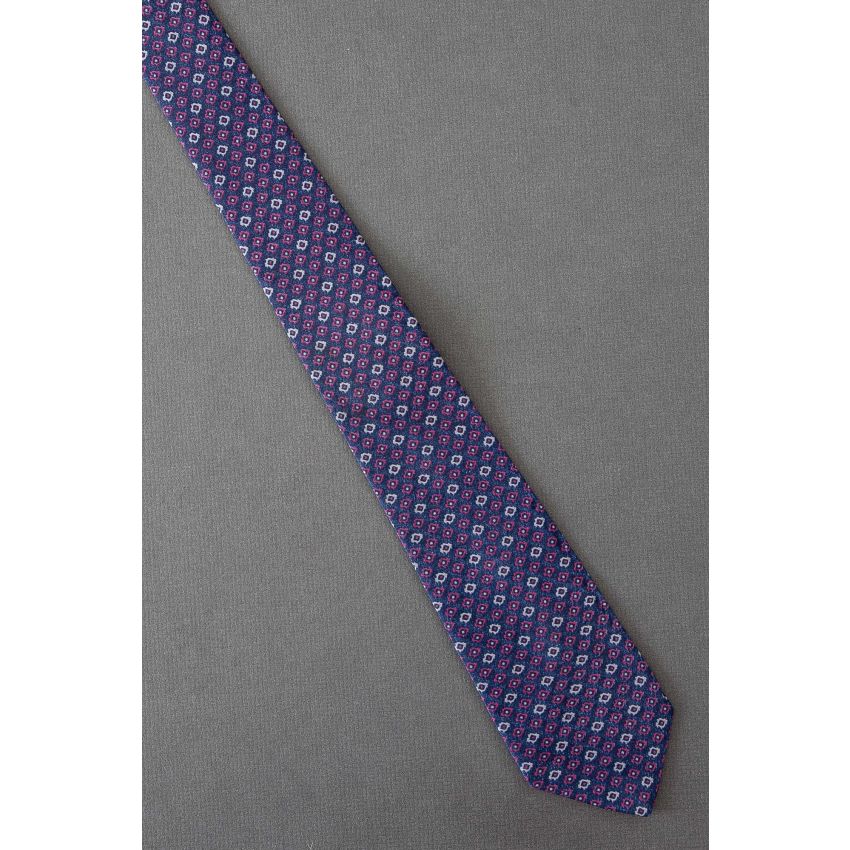 Southwest Indian Pattern - Skinny Navy Silk Necktie