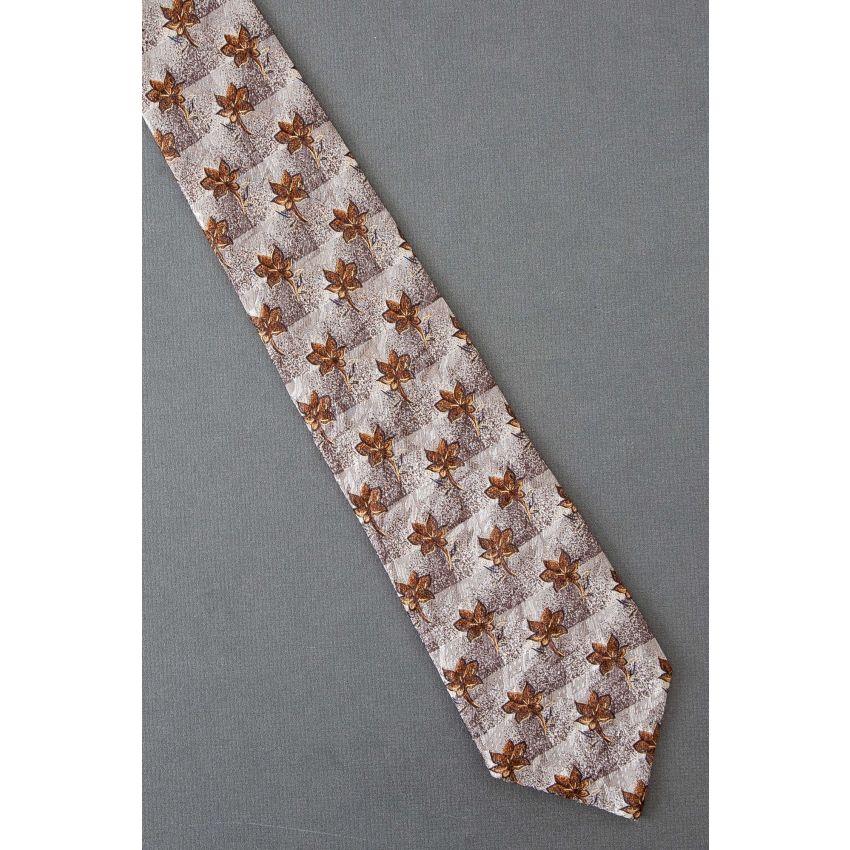 Bunch of Brown Leaves - Men's Gray Silk Necktie