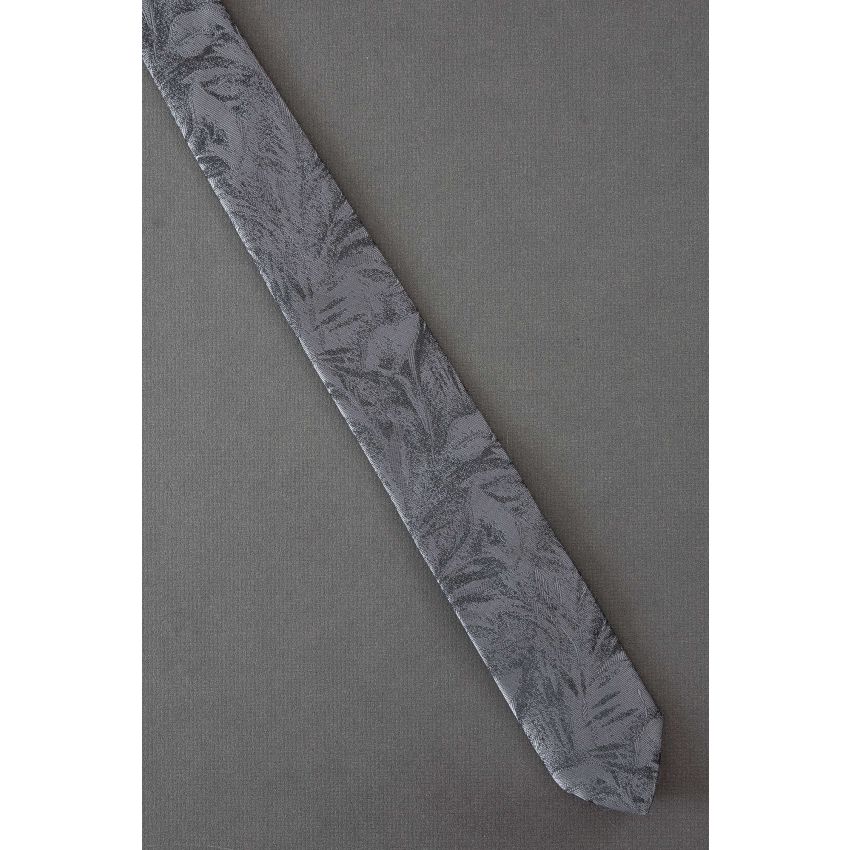 Flowers & Leaves - 80's Skinny Gray Necktie