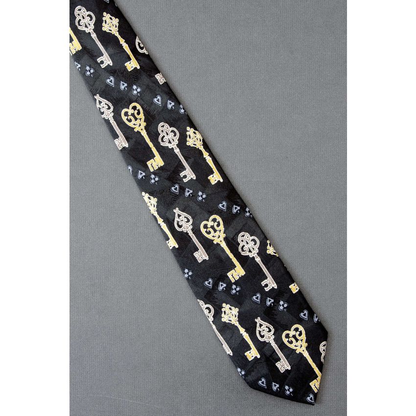 Keys & Playing Card Suits - Unique Black Necktie