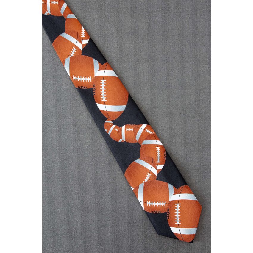 Cascading Footballs - Black Sports Necktie
