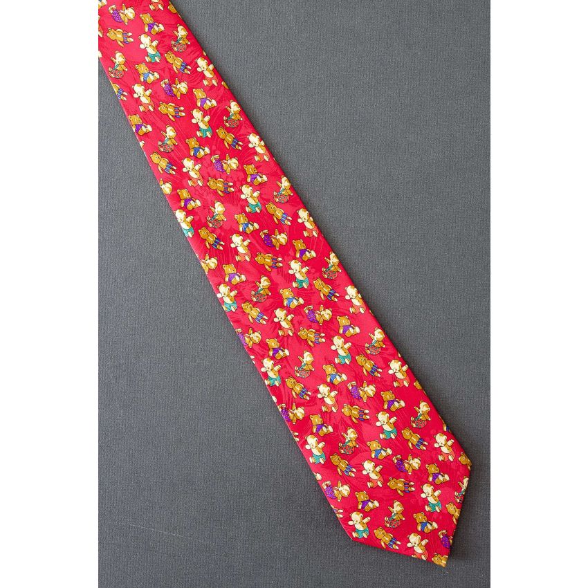 Colorfully Dressed Teddy Bears - Red Silk Necktie