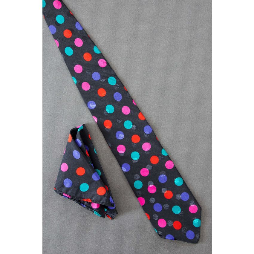 Polka Dot Necktie With A Matching Handkerchief