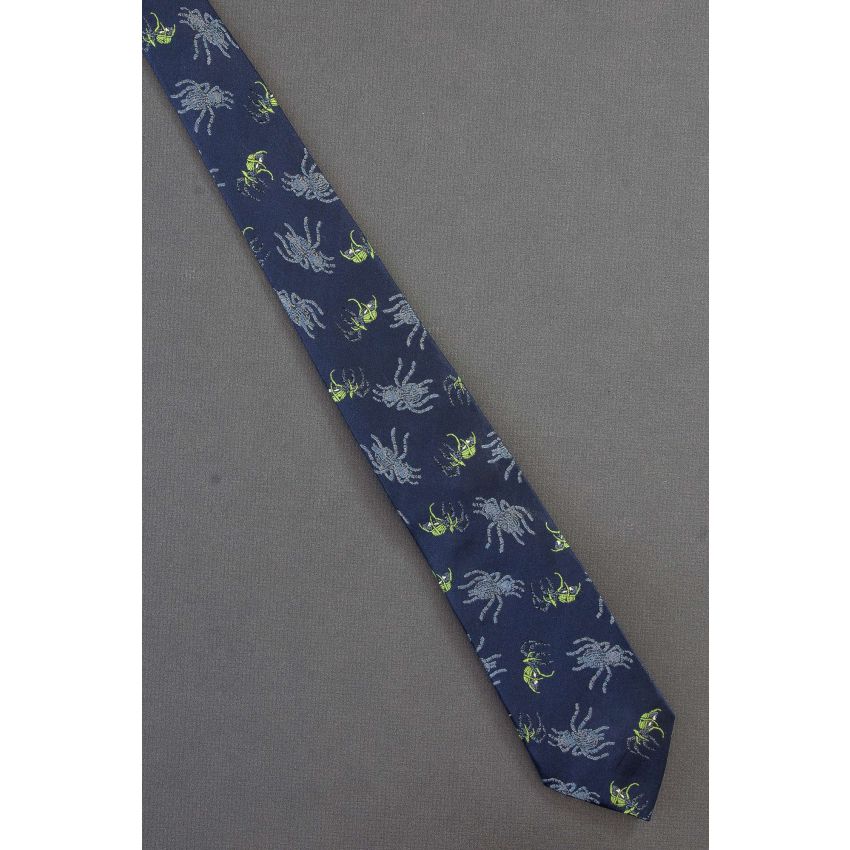 Two Types of Spiders - Boys Silk Navy Necktie