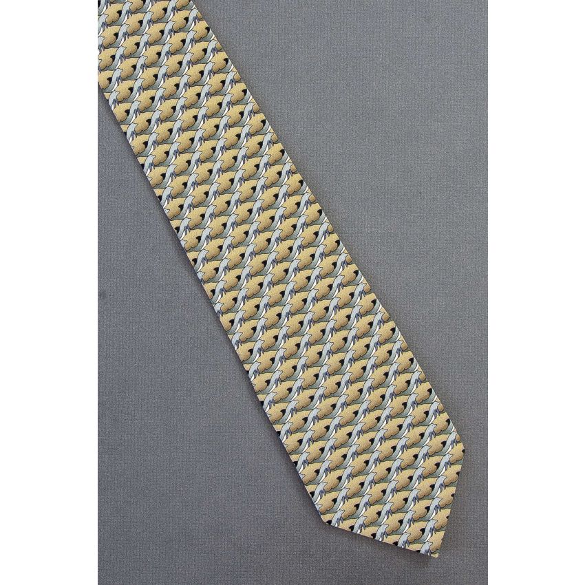 Dolphin Repeat - Men's Beige Silk Necktie
