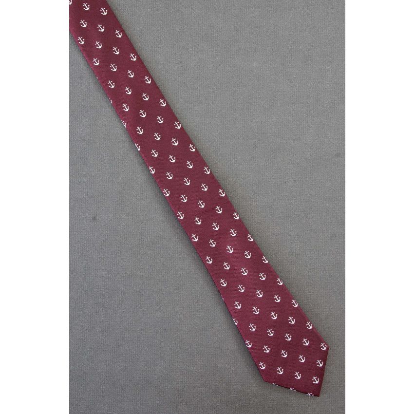 Anchor Allover - Extra Long Skinny Red Necktie