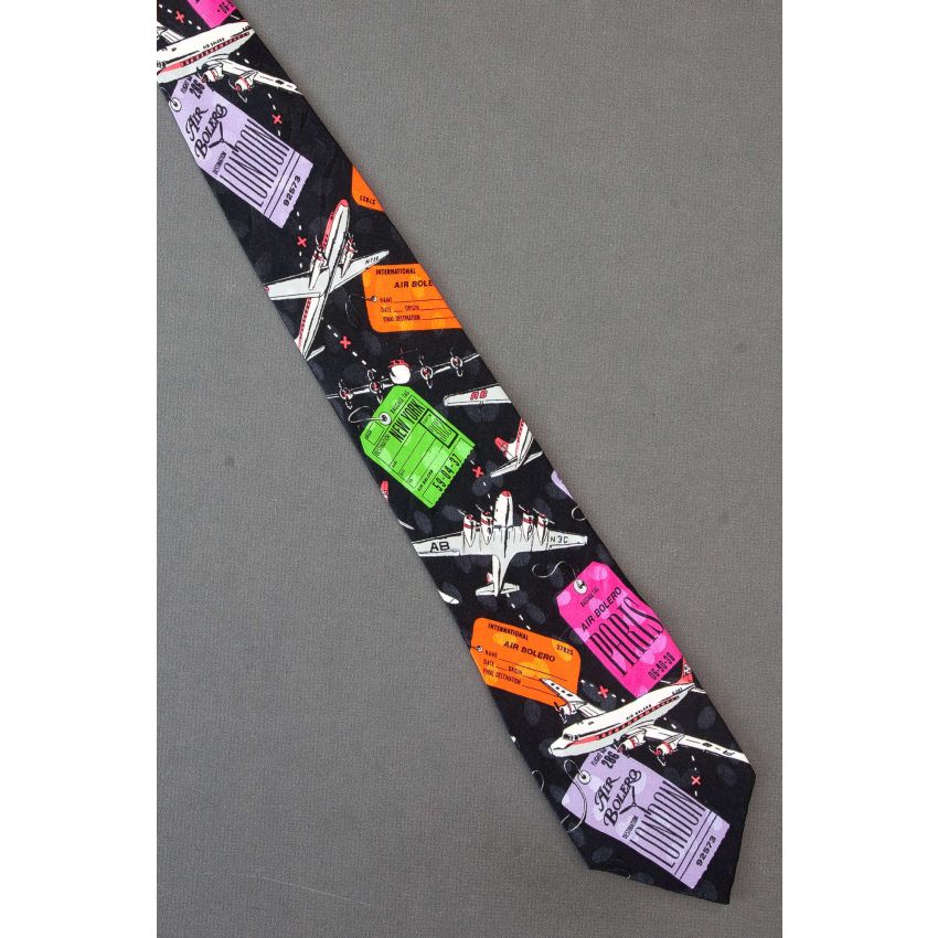 Luggage Tags & Planes - Black Silk Travel Necktie