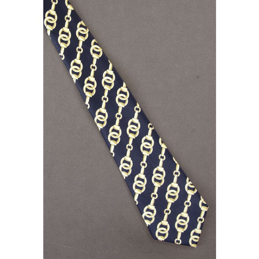 Gold Chain Links Create Stripes - Navy Necktie