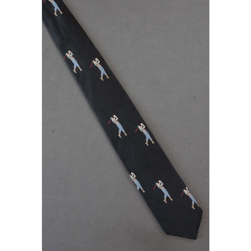 Golfer Takes a Swing - 80's Skinny Black Silk Tie