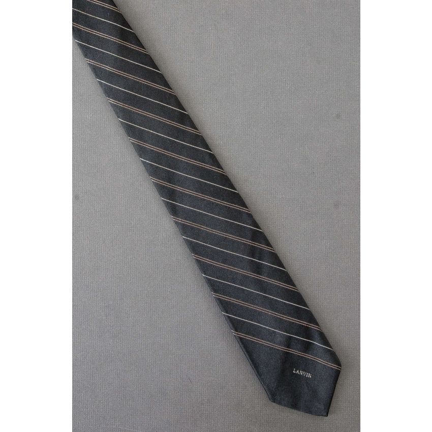 Lanvin Logo - 1980's Skinny Black Striped Tie