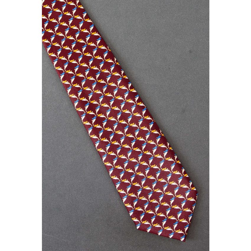 Blue, Yellow & White Dolphins - Red Necktie