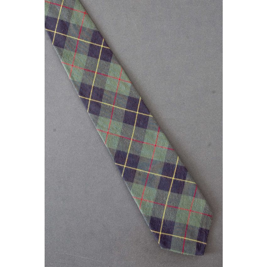 Green, Black, Yellow & Red Cotton Plaid Tie