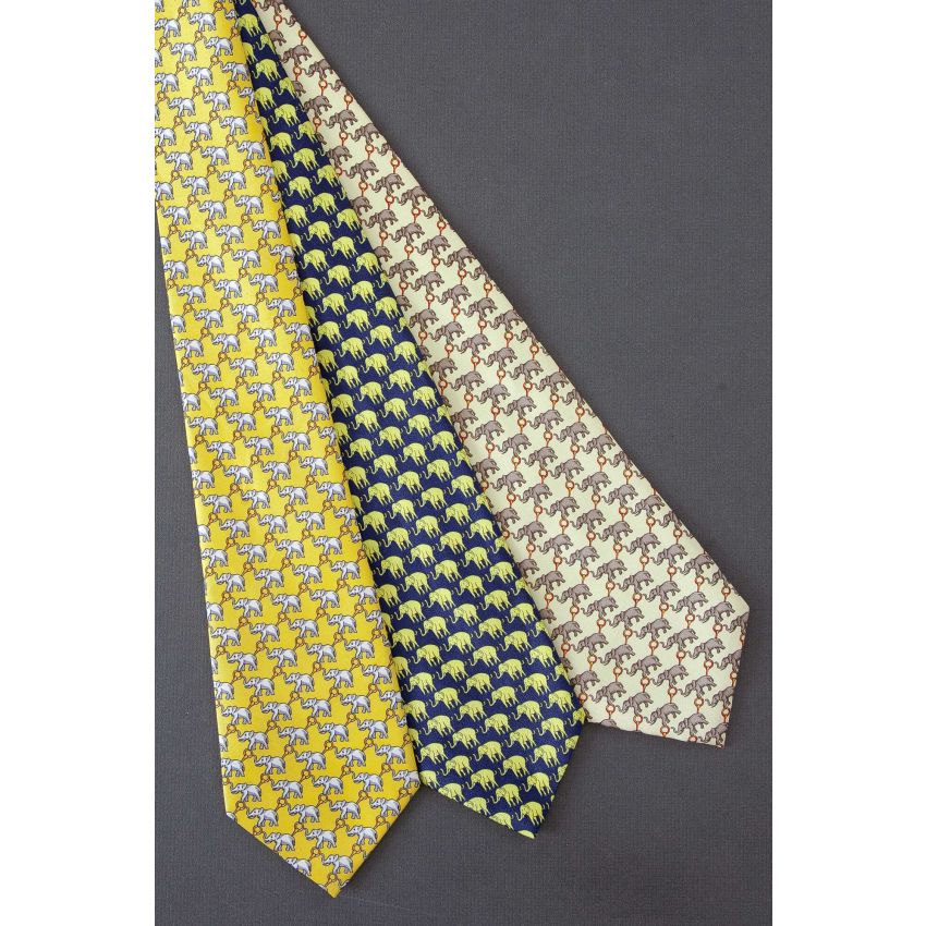 3 For $25 - Yellow & Navy Elephants Neckties