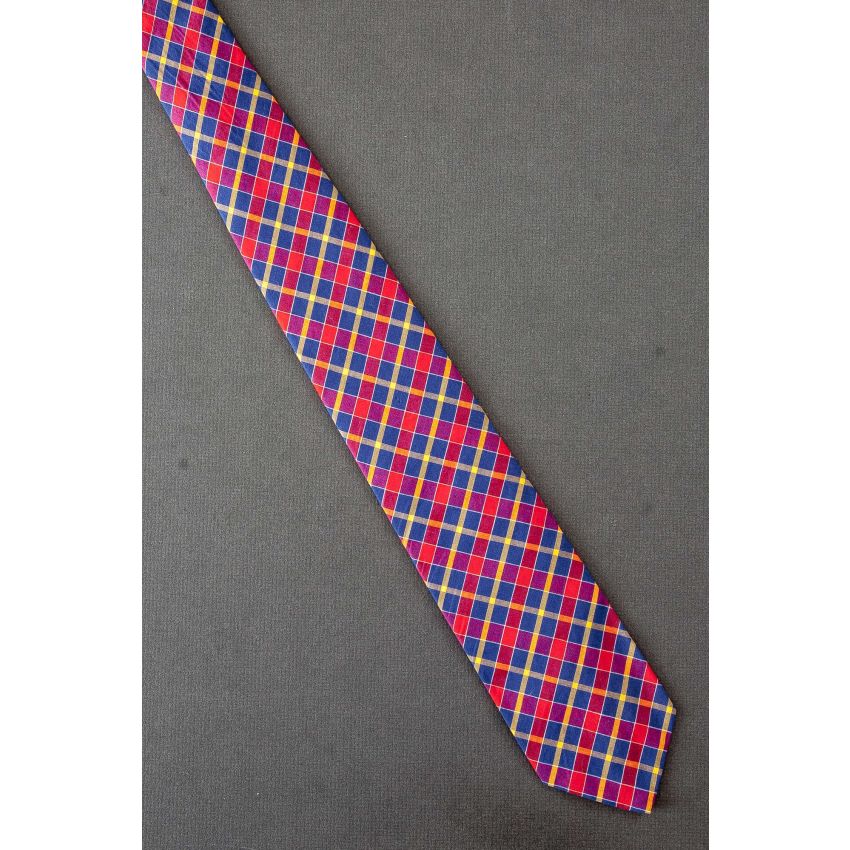 Primary Color Plaid - 1980's Slim Cotton Tie