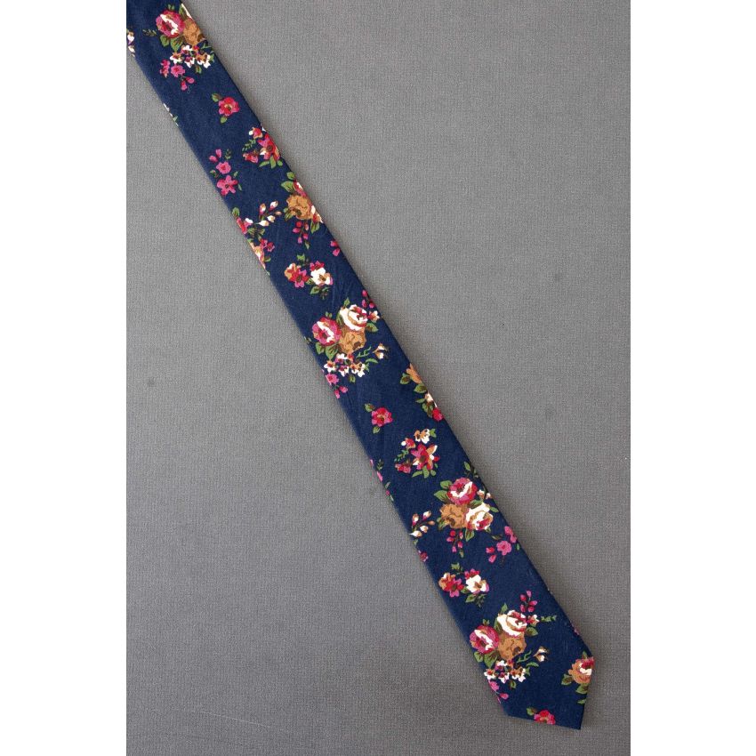 Groupings of Flowers - Skinny Navy Necktie
