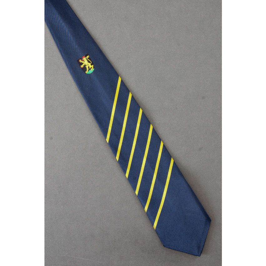 Gold Heraldic Lion & Six Stripes - Navy Silk Tie