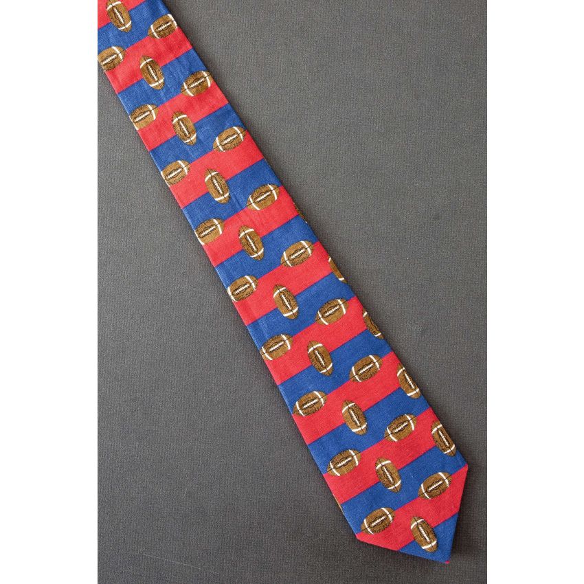 Footballs on a Red & Blue Striped Necktie