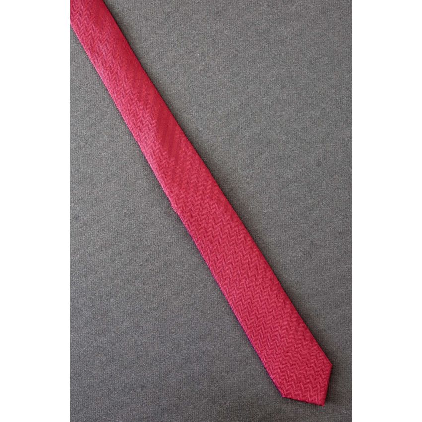 Stripes Woven Into Red Skinny Silk Necktie