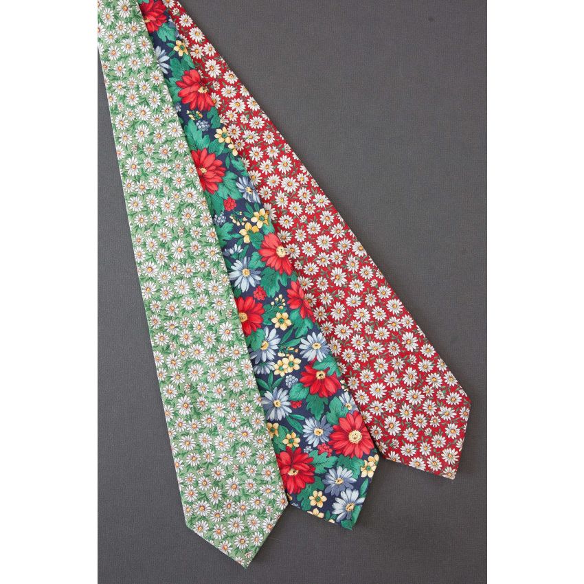 3 For $25 - Green, Navy & Red Daisy Neckties
