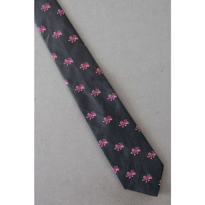 Purple Bull Allover - 70s 80s Black Necktie