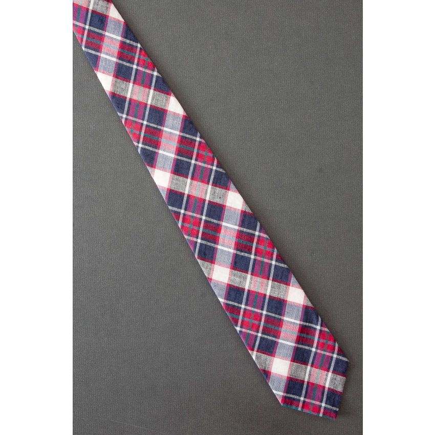 Blue, White & Pink Plaid - 1980's Cotton Necktie