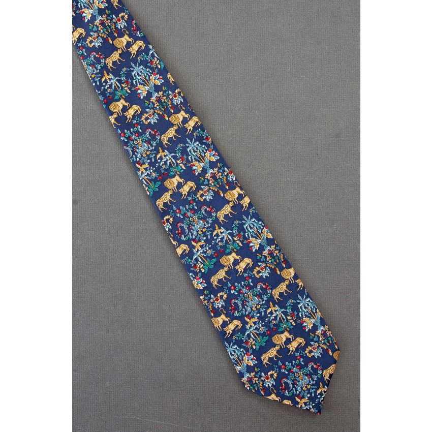 Lion, Lioness & Leopard - Blue Silk Necktie
