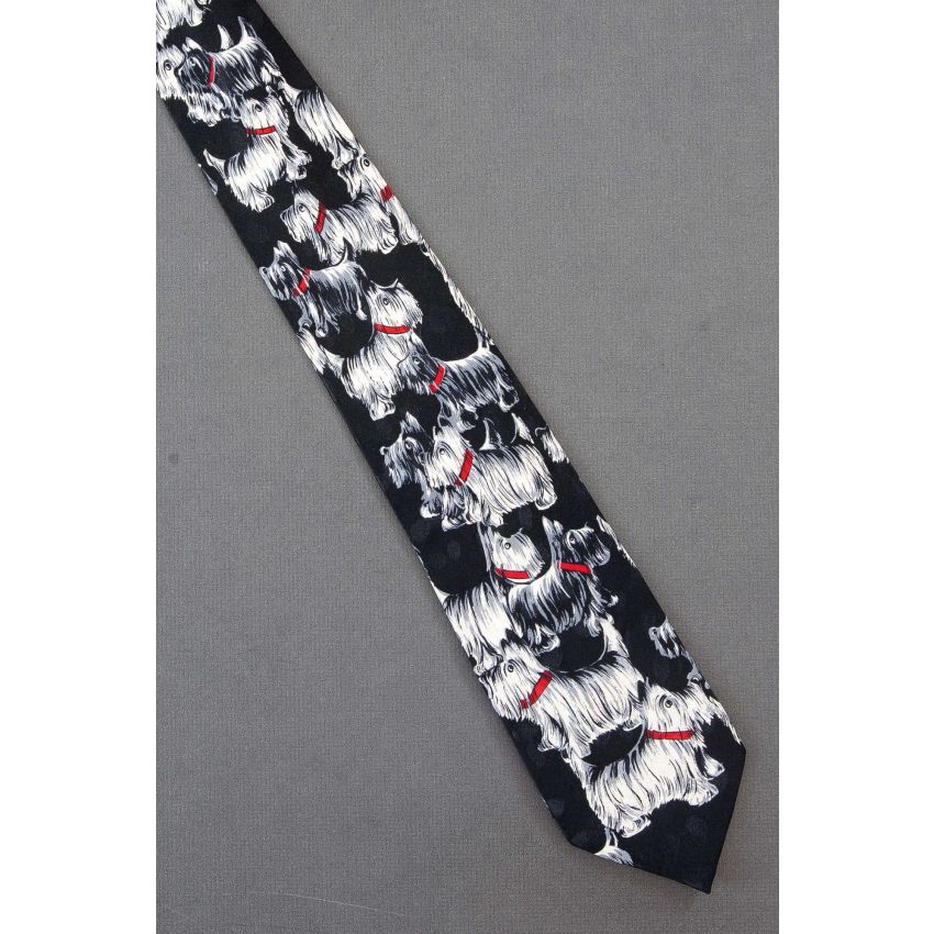 Terriers With Red Collars - Black Silk Necktie