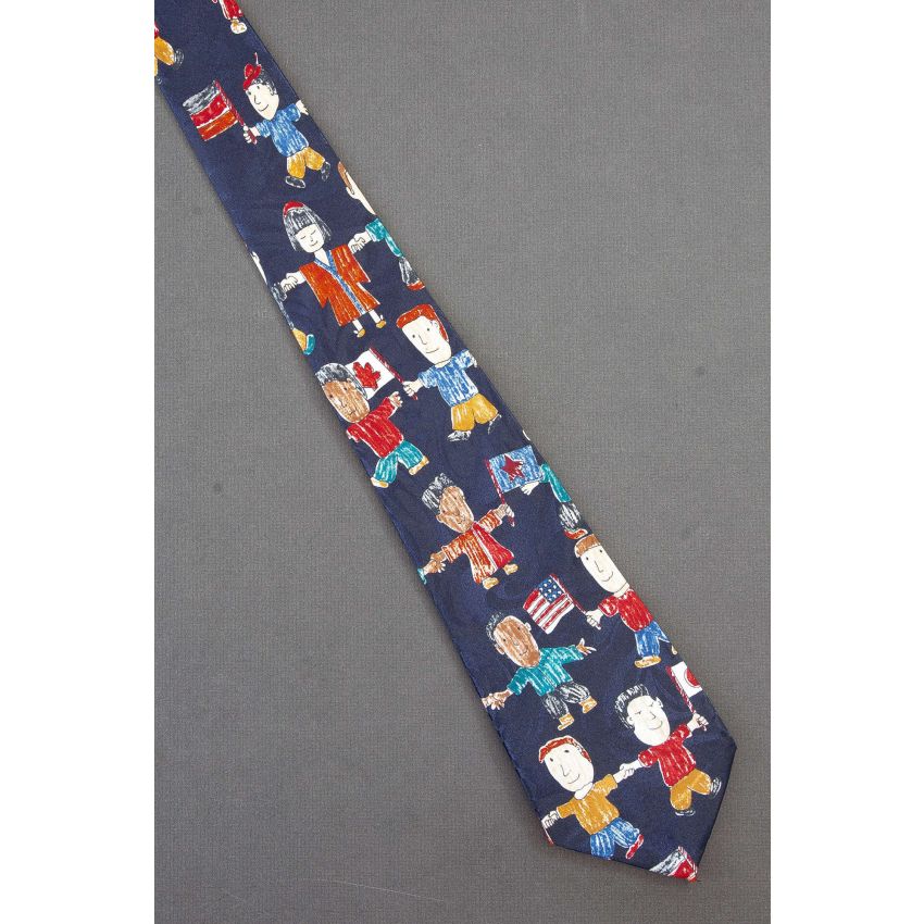 Kids From Around World Hold Hands & Flags Tie