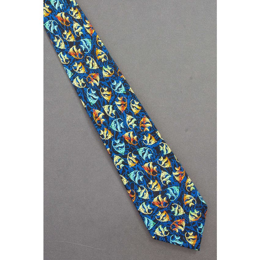 Colorful School of Fish - Blue & Black Silk Necktie