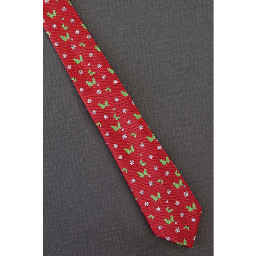 Snowflakes on Holly With Berries - Winter Necktie