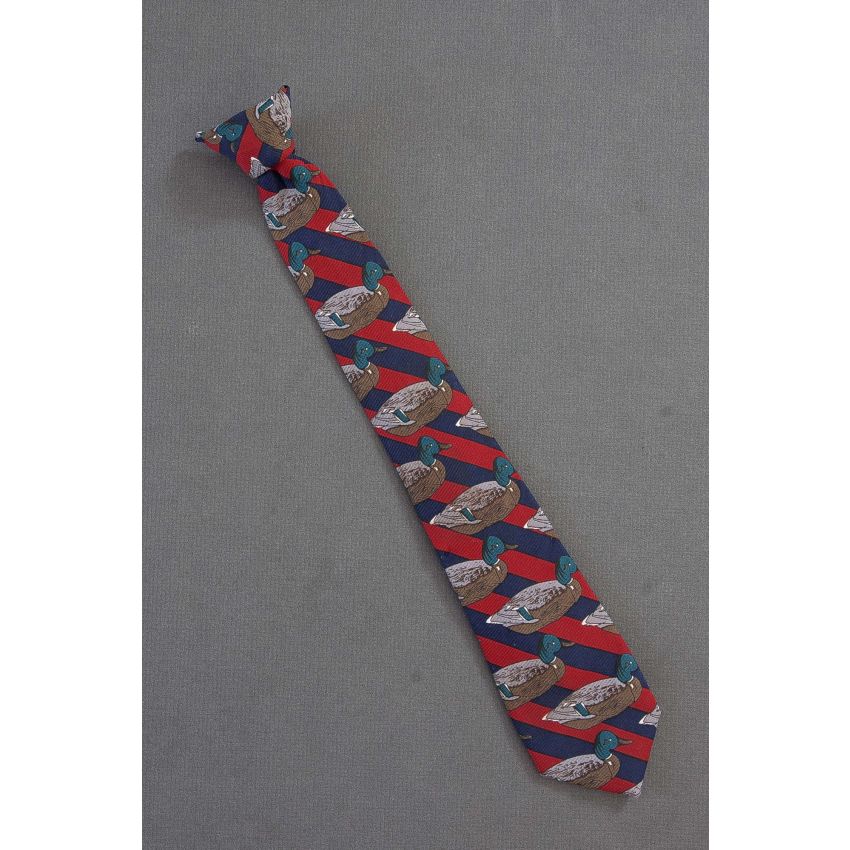 Duck Allover - Boys Red & Navy Striped Necktie
