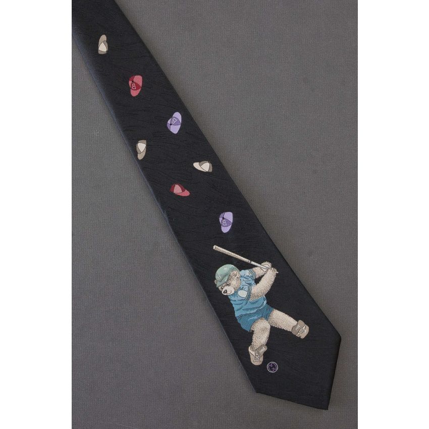 Bear At Bat - Black Halston Baseball Necktie