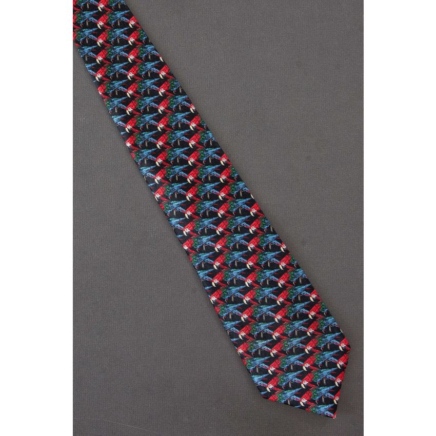 Parakeet Repeat - Black Silk Puritan Necktie