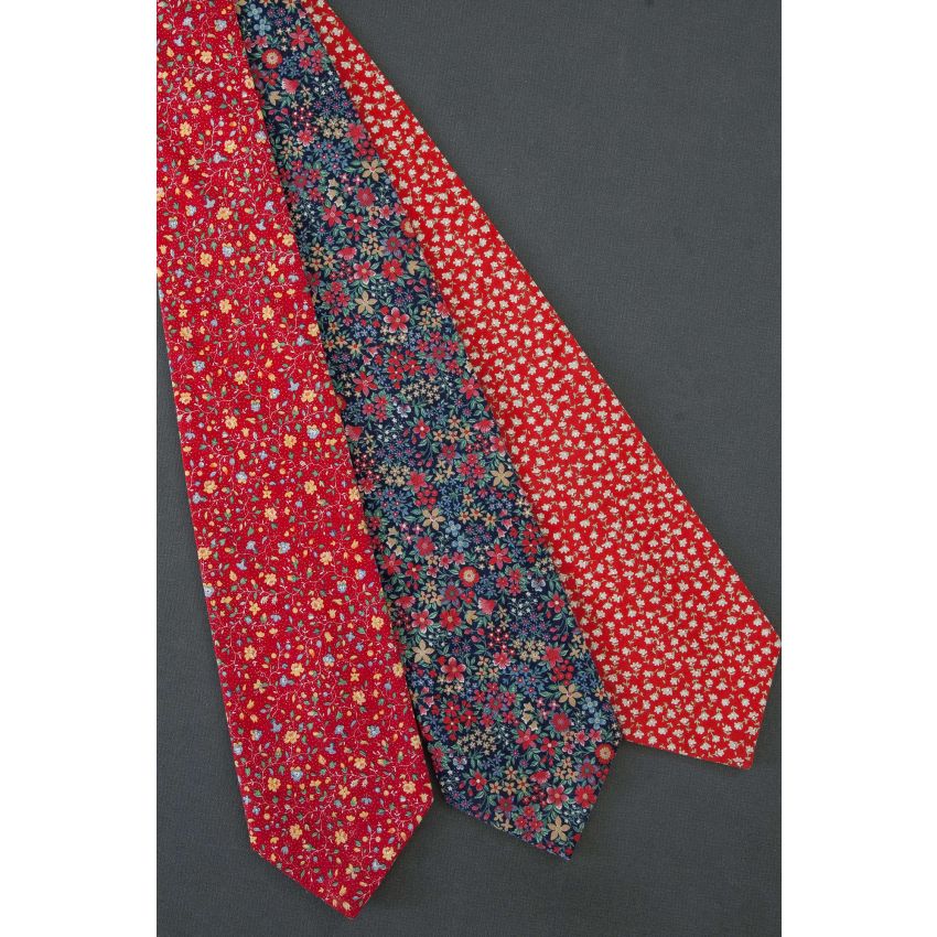 3 For $25 - Red & Black Floral Cotton Neckties