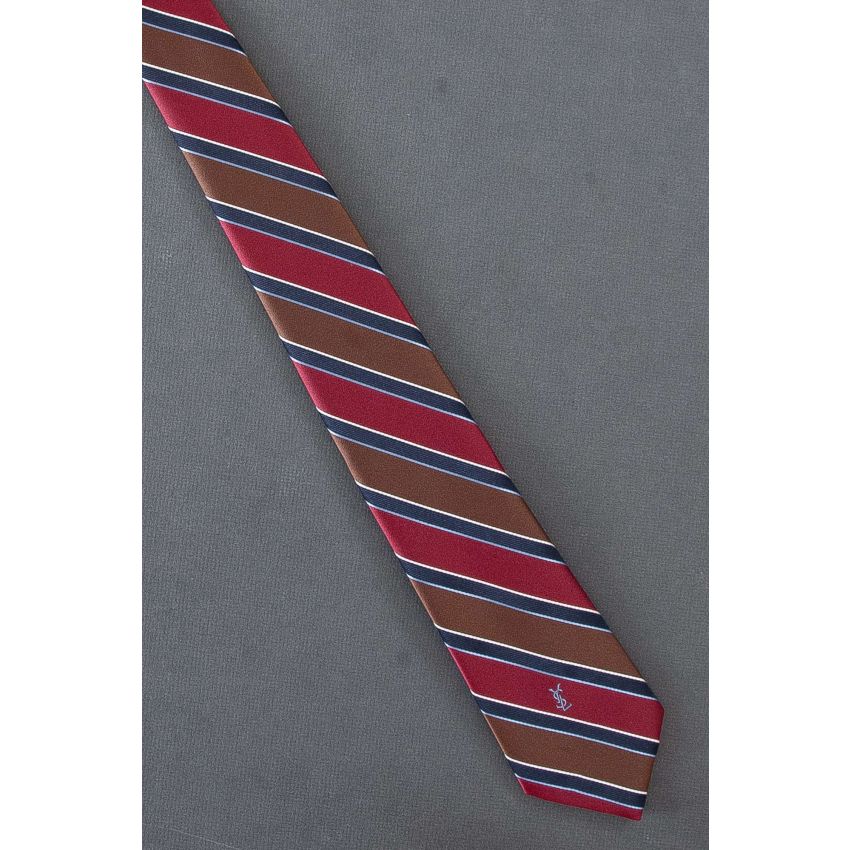 Red, Brown Stripe - Yves Saint Laurent Logo Tie