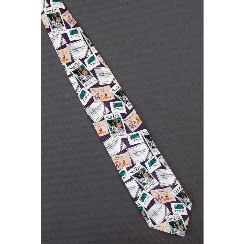 Sin Zin & Other Wine Labels - Purple Silk Tie