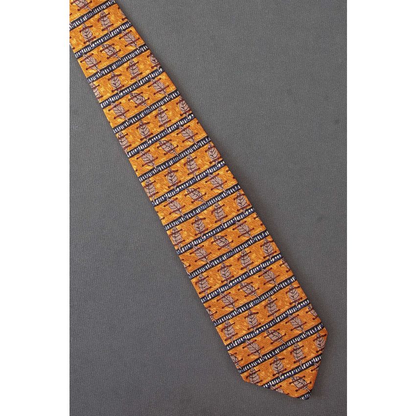Beige Leaves - Gold Silk Lands' End Necktie