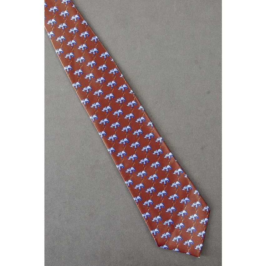 Elephant Allover - Men's Brown Silk Necktie