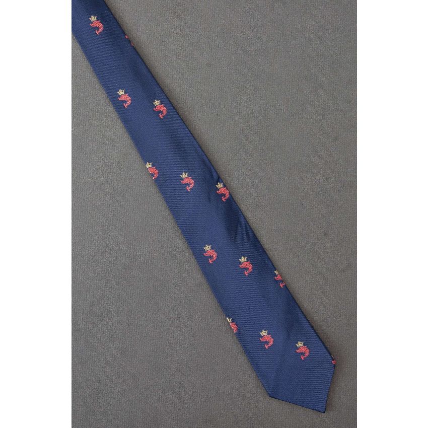 Pink Fish With Gold Crown - Skinny Navy Tie